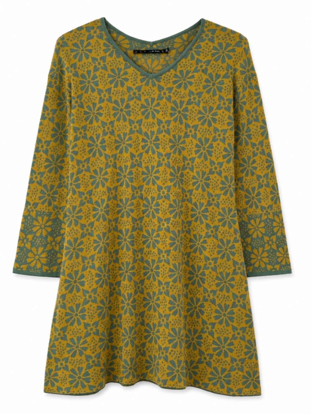 Gudrun Sjoden Knit Cotton Tunic Dress Yellow Green Floral Women’s Size Medium